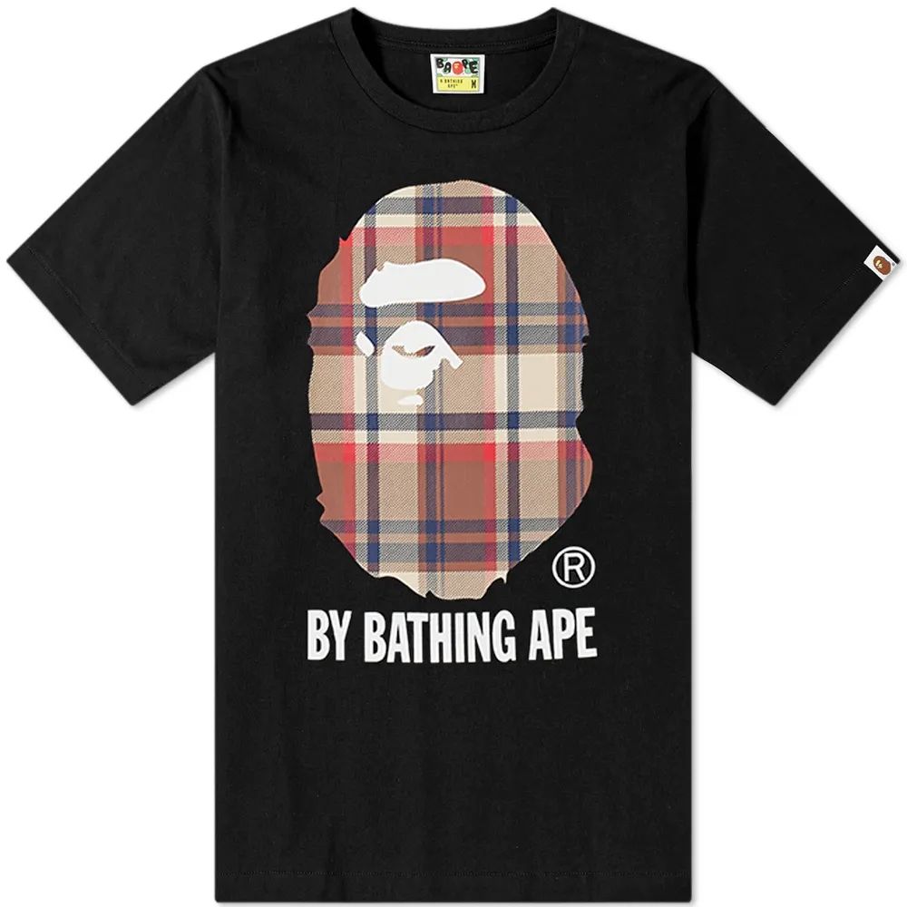 Bape Tee Ape Head Plaid Black