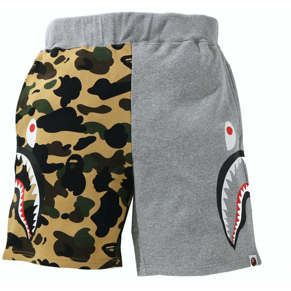 BAPE 1st Camo Half Side Shark Sweat Shorts Yellow