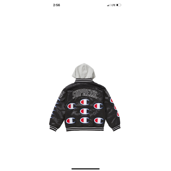 Supreme Champion Hooded Satin Varsity Jacket Black